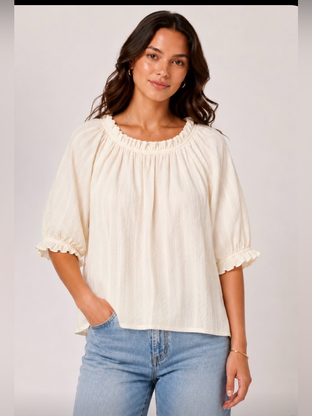 Anthro Nation Los Angeles Women’s Cream Peasant Blouse‎ large